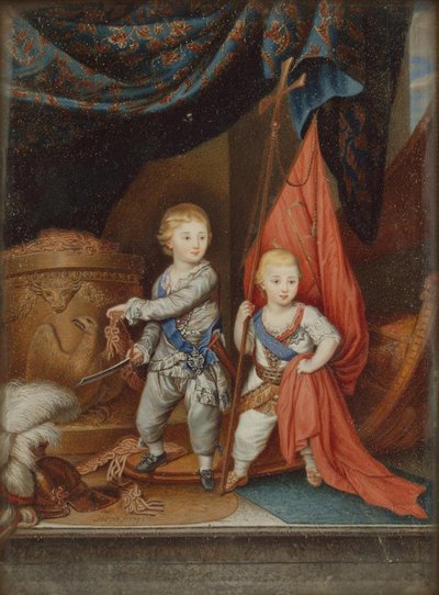Portret van Groothertogen Alexander Pavlovich en Constantine Pavlovich als kinderen door Unbekannt