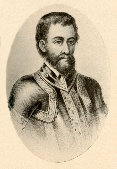 Portret van Hernando De Soto, met Spaanse wapenrusting uit de 16e eeuw, ca. 1520-1540, 1937 door Unbekannt