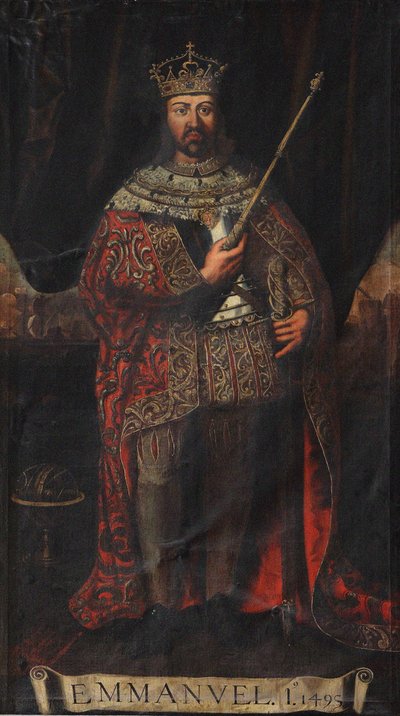 Portret van Manuel I van Portugal 1469-1521, 1495 door Unbekannt