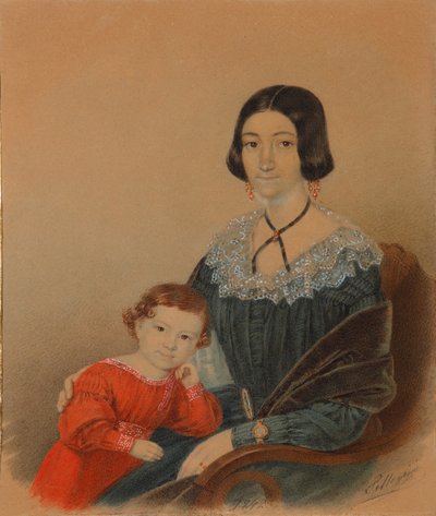 Portret van Maria Prokhorovna Krivtsova met zoon Alexander, 1841 door Unbekannt