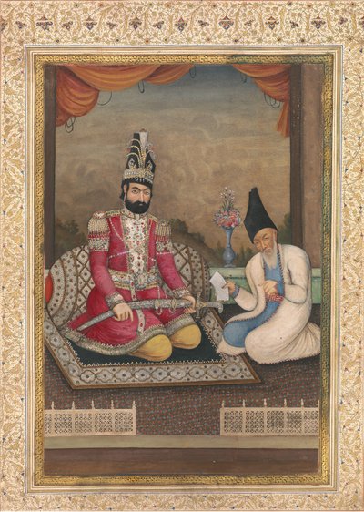 Portret van Muhammad Shah Qajar en zijn vizier Haj Mirza Aghasi, tweede kwart 19e eeuw door Unbekannt