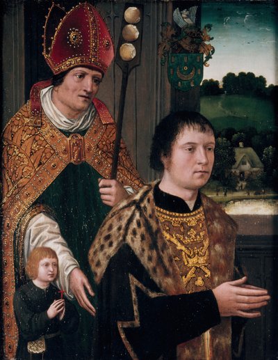 Portret van Nicholas Gaze en zijn zoon en Sint Nicolaas door Unbekannt