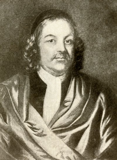 Portret van Simon Bradstreet, in toga en muts door Unbekannt