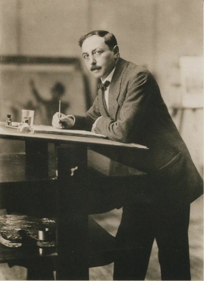 Portret van Thomas Theodor Heine in zijn studio, ca. 1913 door Unbekannt