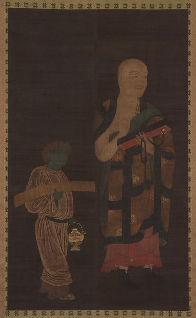 Portret van Xuanzang Genjo met bediende, 14e eeuw door Unbekannt