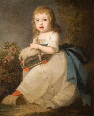 Portret van een Kind met een Speelgoed Schaap door Unbekannt
