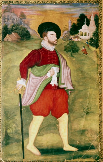 Portret van een Europeaan, Mughal School, Akbar Periode, late 16e eeuw door Unbekannt