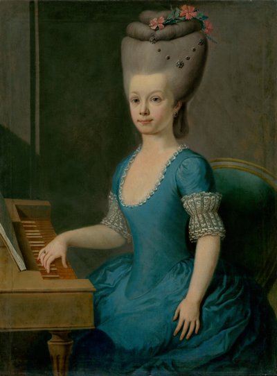 Portret van een Meisje in Blauw bij het Klavecimbel door Unbekannt