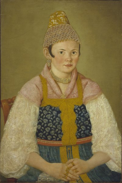 Portret van een koopvrouw in Kokoshnik Kabluchok door Unbekannt