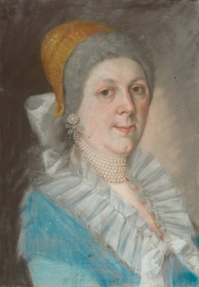 Portret van een vrouw met een parelketting door Unbekannt