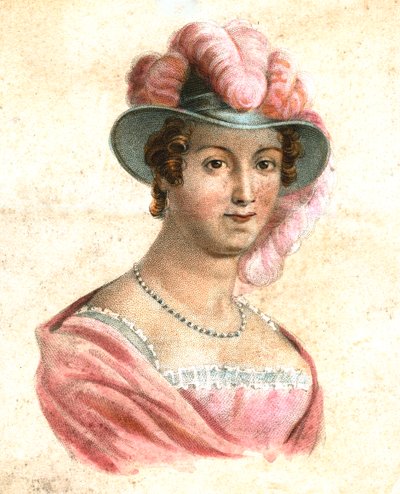 Portret van een vrouw met een gevederde hoed, ca. 1750-1850 door Unbekannt