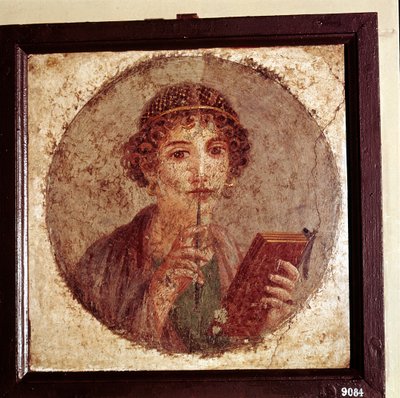 Portretschilderij van Sappho, Pompeii, Italië door Unbekannt