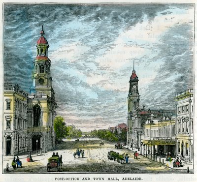 Postkantoor en stadhuis, Adelaide, Zuid-Australië, Australië, ca. 1880 door Unbekannt