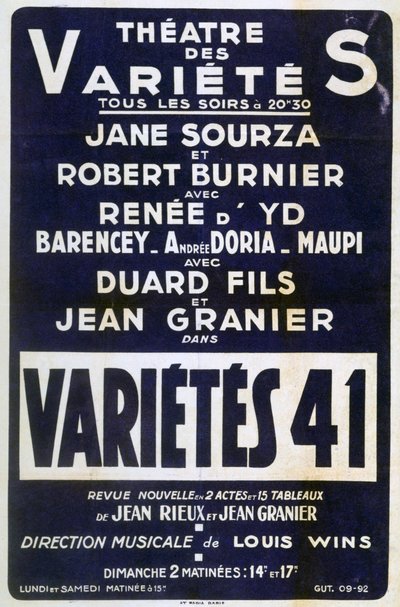 Poster die Variétés 41 variétéshow adverteert, Frankrijk door Unbekannt