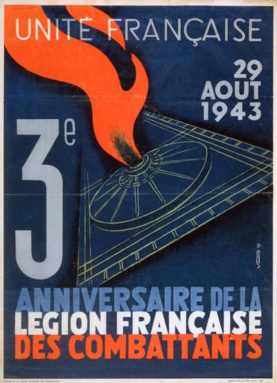Poster voor de 3e verjaardag van de oprichting van het Franse Legioen van Strijders, 1943 door Unbekannt