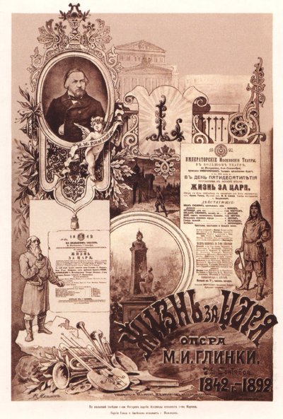 Poster voor de opera Een Leven voor de Tsaar door M. Glinka, 1892 door Unbekannt