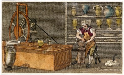 Pottenbakker aan het werk in de Wedgwoods Etruria-fabriek, Hanley, Staffordshire, c1830 door Unbekannt