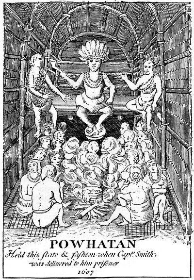 Powhatan in staat, 1607 c1880 door Unbekannt