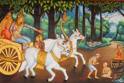 Preah Prom Rath Klooster Leven van de Boeddha Siddhartha Gautama en de vier tekenen van ouderdom, ziekte, dood en een kluizenaar, Siem Reap, Cambodja door Unbekannt