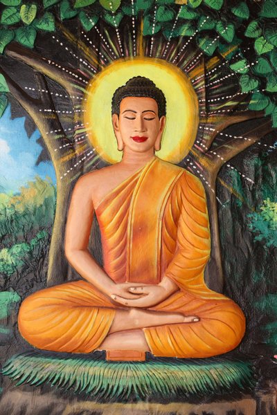 Preah Prom Rath Klooster. Leven van de Boeddha. Meditatie op een lotusbloem. Siem Reap Cambodja door Unbekannt