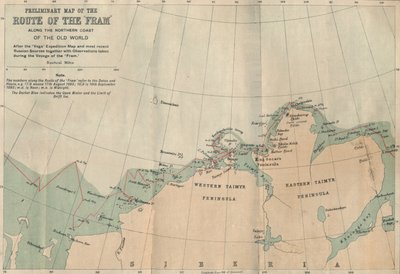 Voorlopige Kaart van de Route van de Fram langs de Noordelijke Kust van de Oude Wereld, ca. 1893-1896 door Unbekannt