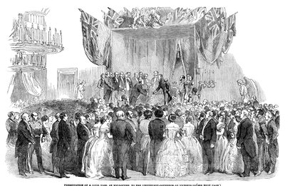 Overhandiging van een gouden vaas in Melbourne aan de luitenant-gouverneur van Victoria, 1854 door Unbekannt