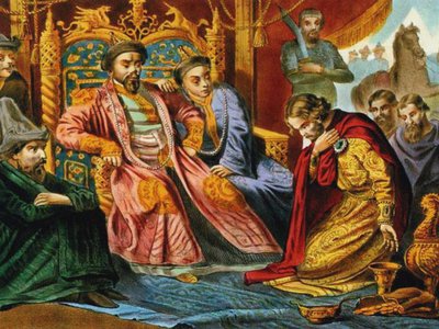 Prins Alexander Nevsky smeekt Batu Khan om genade voor Rusland, eind 19e eeuw door Unbekannt