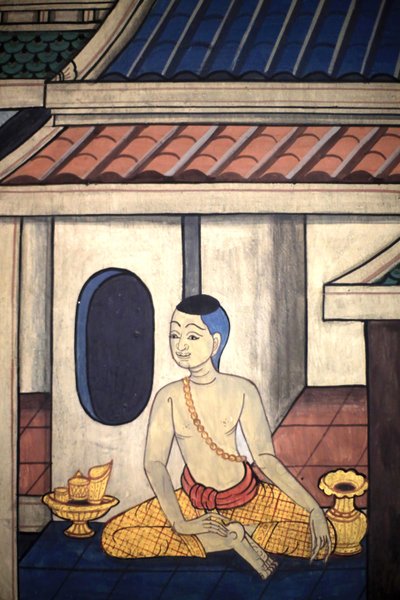 Prins Rama. Muurschildering detail op de binnenmuren van de Vihara uit het tijdperk van koning Rama III die de Ramakian uitbeeldt. Wat Pho - Wat Phra Chettuphon. 1788, Bangkok, Thailand door Unbekannt