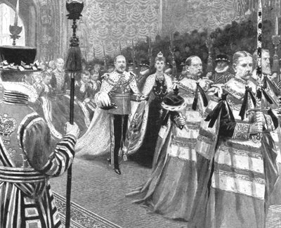 Prinses Alexandra...bij de opening van het eerste parlement van koning Edward VII, 1901 door Unbekannt