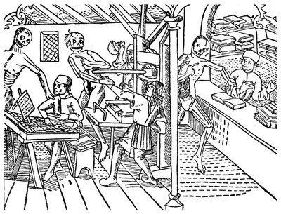 Drukwerkers lastiggevallen door skeletten, 1499-1956 door Unbekannt