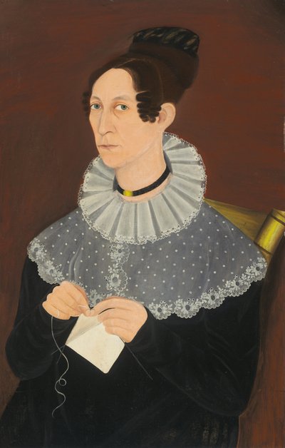 Waarschijnlijk Sarah Cook Arnold aan het breien, c. 1830 door Unbekannt