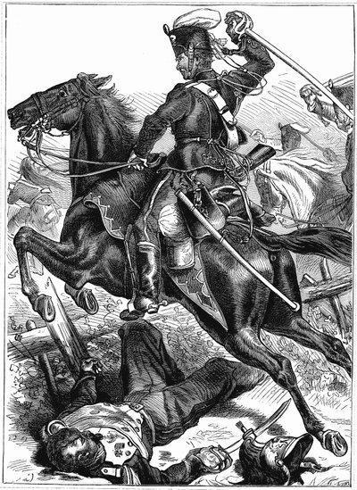 Pruisische huzaar die met getrokken zwaard aanvalt, Frans-Pruisische Oorlog 1870-1871 door Unbekannt