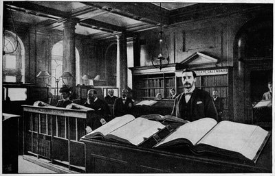 Publieke zoekruimte bij het Testamentenregister, Somerset House, Londen, ca. 1901 door Unbekannt