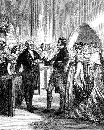 Koningin Caroline 1768-1821 wordt geweigerd bij Westminster Abbey, 1820 ca. 1895 door Unbekannt