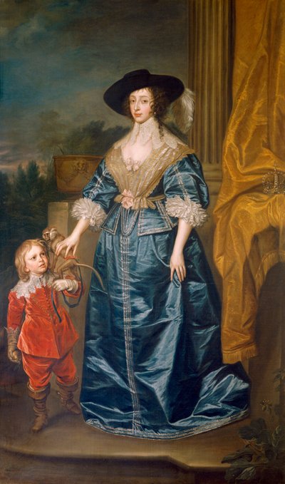 Koningin Henrietta Maria en de dwerg Sir Jeffrey Hudson door Unbekannt
