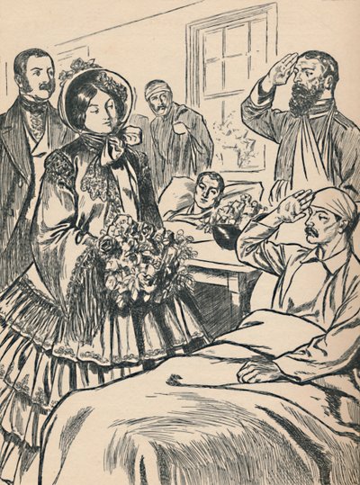 Koningin Victoria bezoekt haar gewonde soldaten, ca. 1907 door Unbekannt