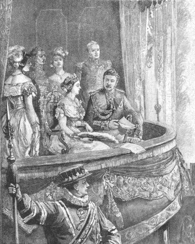 Koningin Victoria en de Prins-Gemaal bij de Koninklijke Italiaanse Opera, 1849, 1901 door Unbekannt