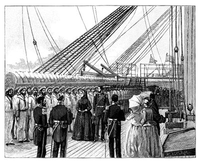 Koningin Victoria inspecteert HMS Galatea, Osborne Bay, c1860s door Unbekannt
