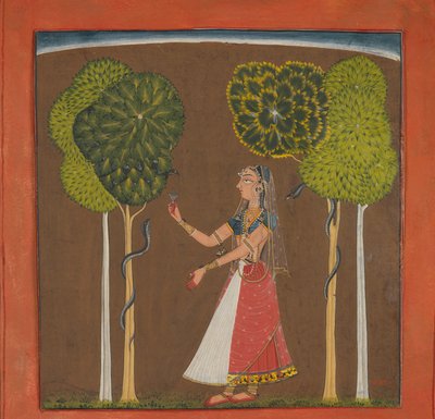 Ragini, mogelijk Asavari: Folio uit een Ragamala Serie, ca. 1700-1710 door Unbekannt
