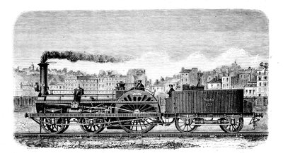 Spoorwegstoomlocomotief ontworpen in 1849 door de Engelse ingenieur Thomas Russell Crampton door Unbekannt
