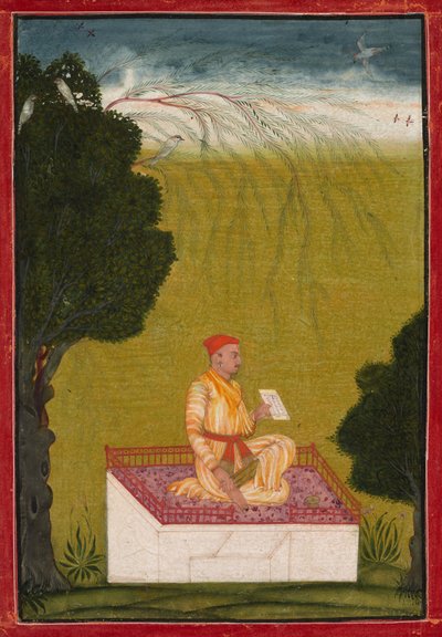 Raja Dalip Singh van Guler op een podium, ca. 1720 door Unbekannt