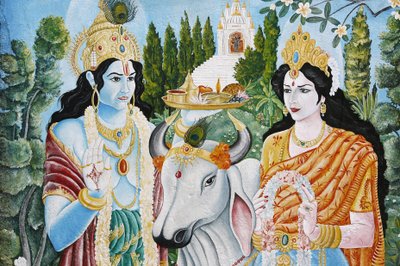 Rama, Sita en heilige koe. Rama is de 7e incarnatie van Vishnu door Unbekannt
