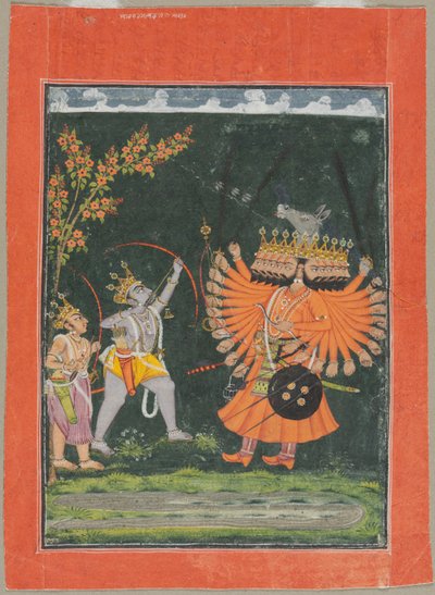 Rama en Laksmana vechten tegen Ravana, ca. 1750 door Unbekannt