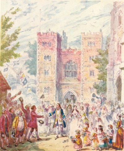 Randulph Crews huwelijk met Hilda in de kerk van Lambeth, 1842, 1903 door Unbekannt