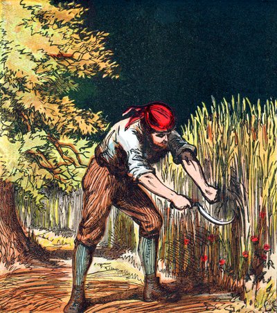 Maaier begint gewas van tarwe te snijden met een sikkel, 1867 door Unbekannt