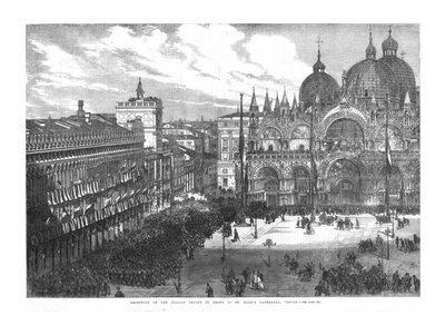 Ontvangst van de Italiaanse troepen voor de St. Marcuskathedraal, Venetië, 1866 door Unbekannt