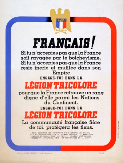 Wervingsposter voor de Vichy Franse Légion Tricolore door Unbekannt