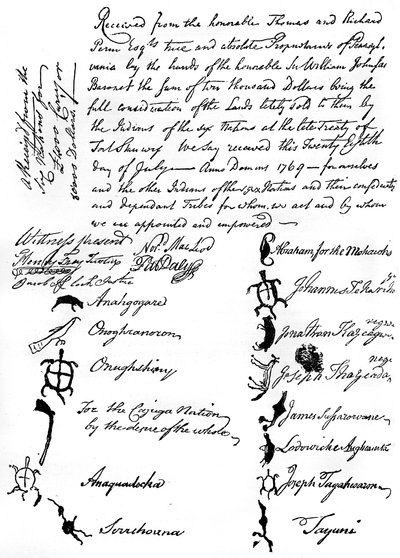 Verminderde facsimile van een verdrag tussen de Britten en de inheemse Amerikaanse stammen, 1769 door Unbekannt