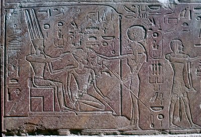 Reliëf toont Koningin Hatsjepsoet die zegen ontvangt, Tempel van Amon, Karnak, Egypte, ca. 1500 v.Chr. door Unbekannt