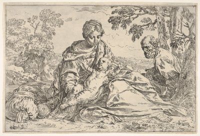 Rust tijdens de vlucht naar Egypte, Maria met het kind Jezus en Sint Jozef, ca. 1640 of later door Unbekannt
